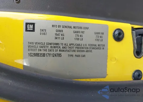 2007 Pontiac Solstice z USA, uszkodzony, nr VIN 1G2MB35B17Y124785